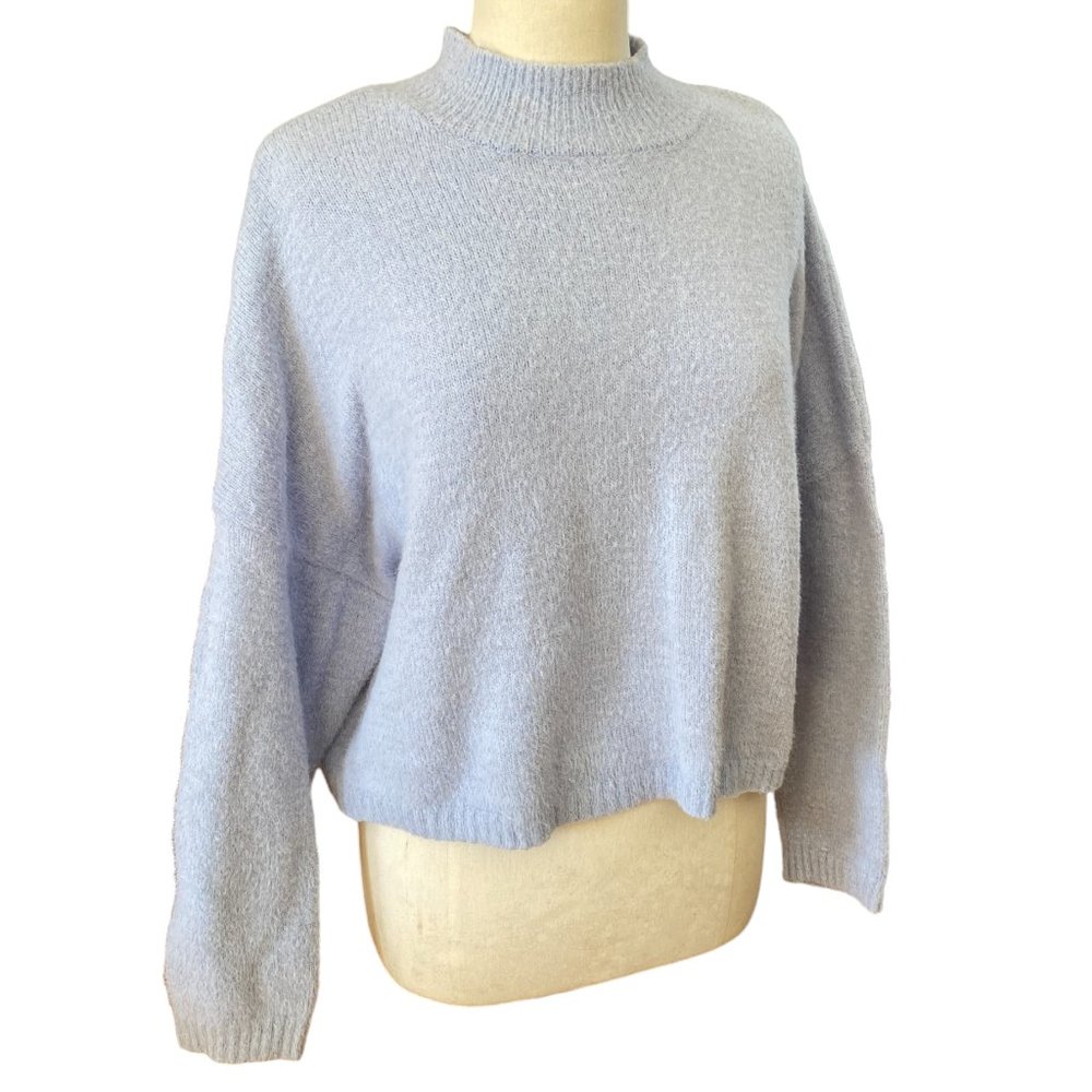 Sincerely Jules Fuzzy Crop Sweater Blue Mock Neck Slouchy Cottagecore Coastal-L